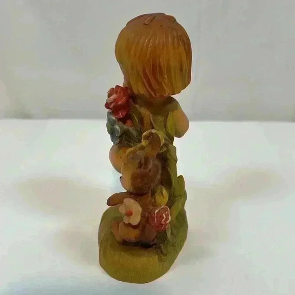 Vintage‎ Anri Ferrandiz Nature Girl Bunny Flower Wood Figurine Italy Collectible - Picture 3 of 9